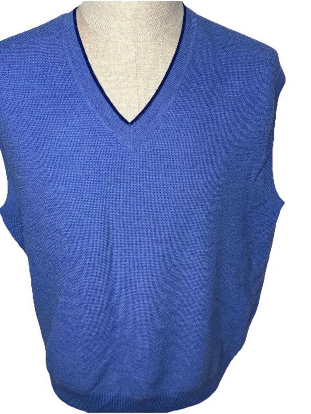 Brooks Brothers Sweater Vest Mens XXL Blue Merino Wool Knit Pullover V Neck
